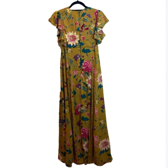 ASOS DESIGN Petite maxi dress with lace godets in mustard floral print size 4P - Picture 5 of 9
